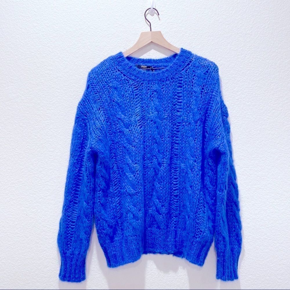 Seventy Venezia Crew Neck Cable Knit Mohair Sweater Blue Size IT 42 (US6)
